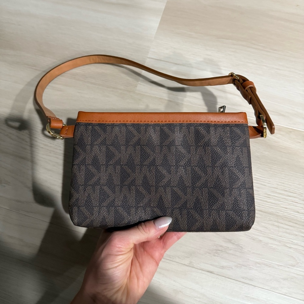 Michael Kors Dark Brown MK Logo Belt Bag with Tan Strap - Picture 2 of 4